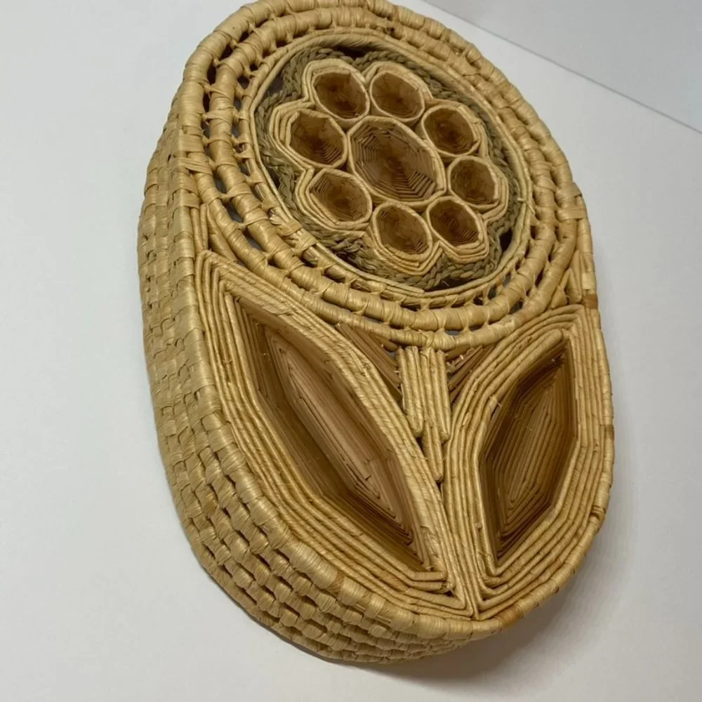 Vintage Woven Daisy Flower Rattan Basket Home Decor